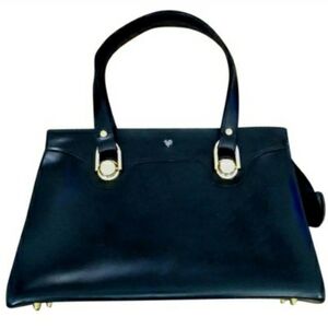 Vintage 50s Engler's Black Leather Satchel With‎ Gold Hardware